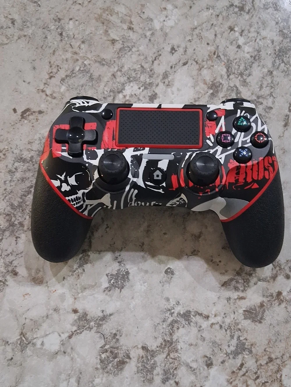Custom Skull Graphic Wireless Controller - Black, Red, White
